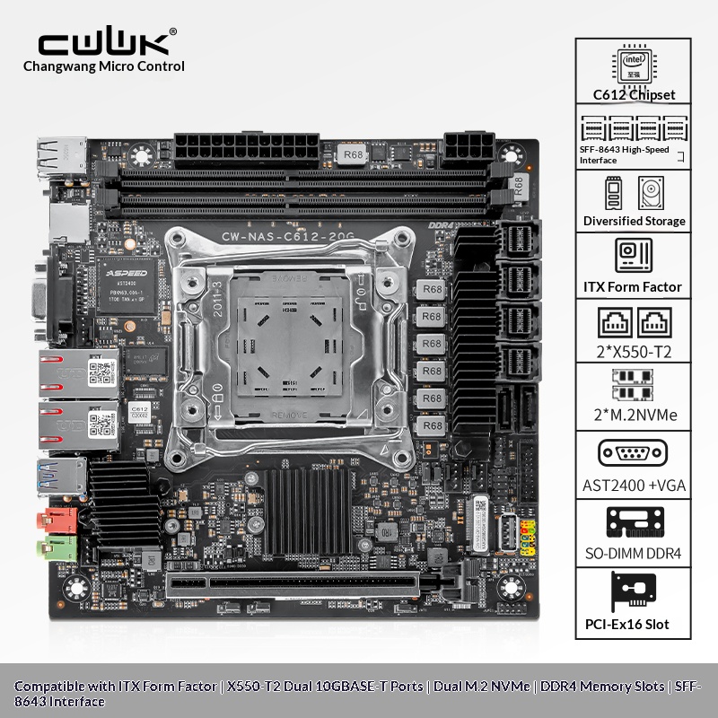 Nas Motherboard 8 Sata Mini Itx - C612 LGA 2011-3 Xeon X99 Motherboard