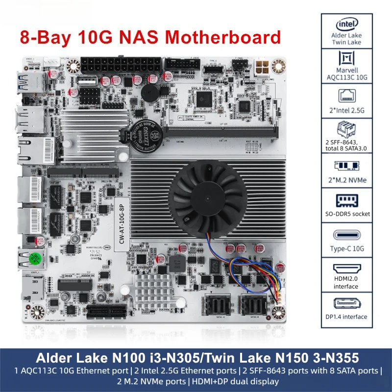 Nas Motherboard 8 Sata Mini Itx - 8-Bay 10G NAS Motherboard Intel i3-N300