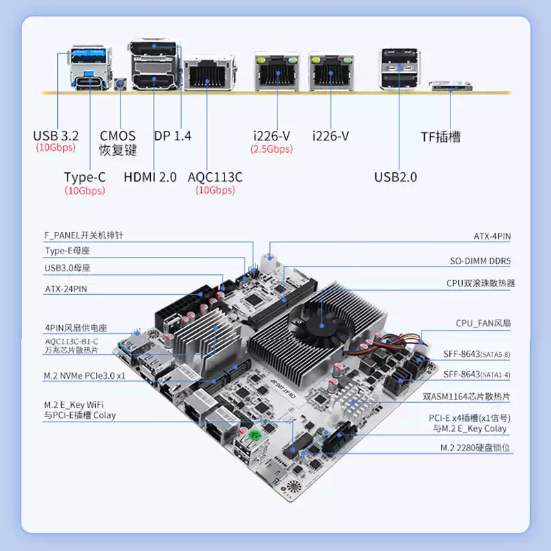 Nas Motherboard 8 Sata Mini Itx - 8-Bay NAS Motherboard with N100 N150