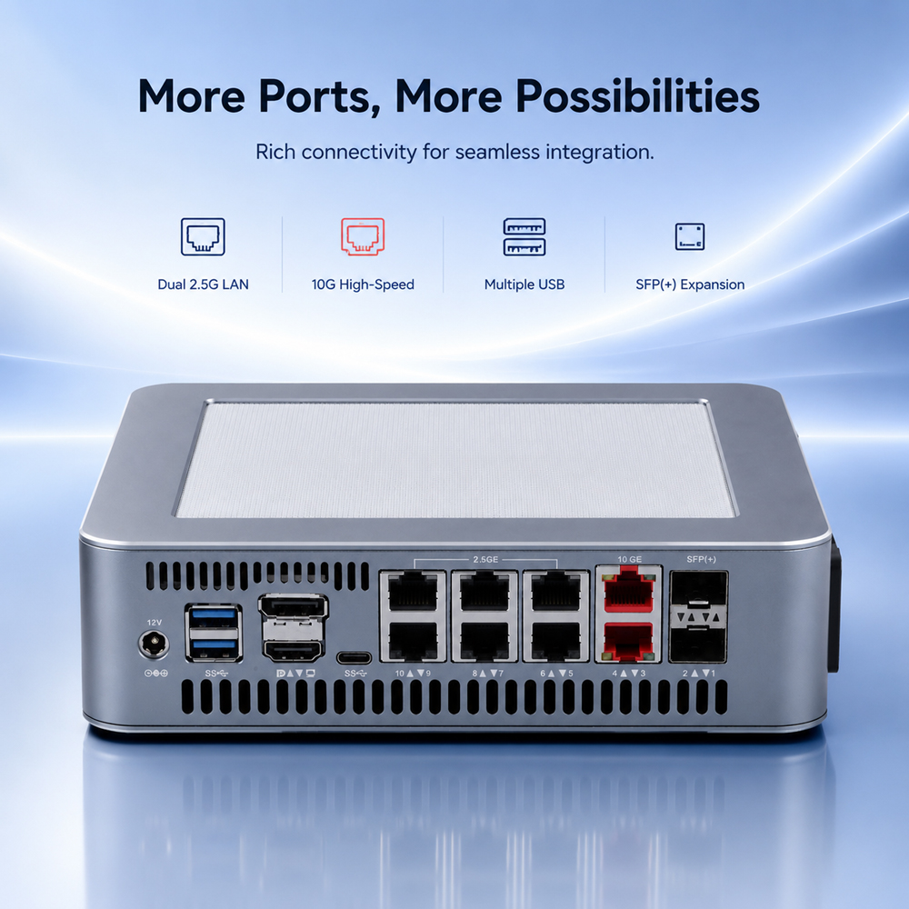 Qotom Q51551ST Mini PC Int el  - Dual Lan 10G Sfp+ Mini Pc recension och pris